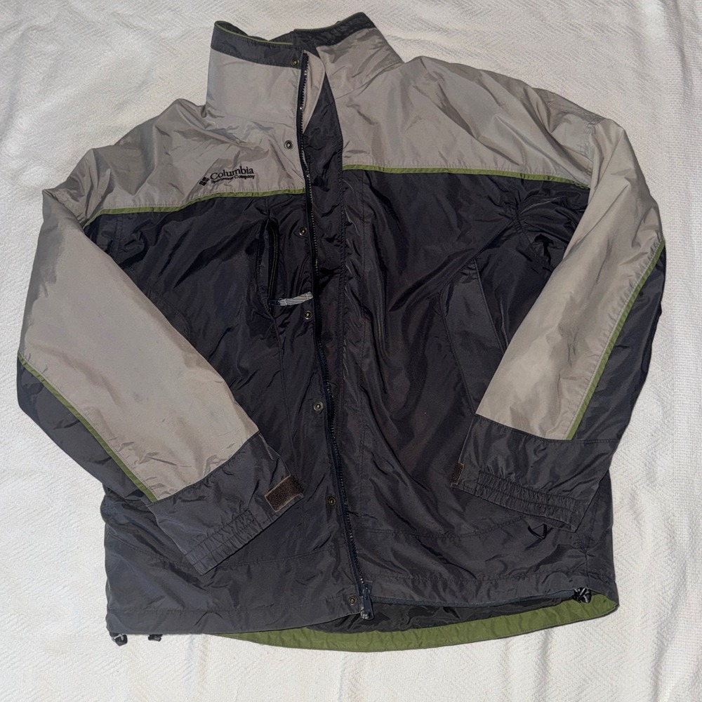 Columbia Core Interchange Jacket Mens XL Grey Tan Fleece Zip Out Lined Coat